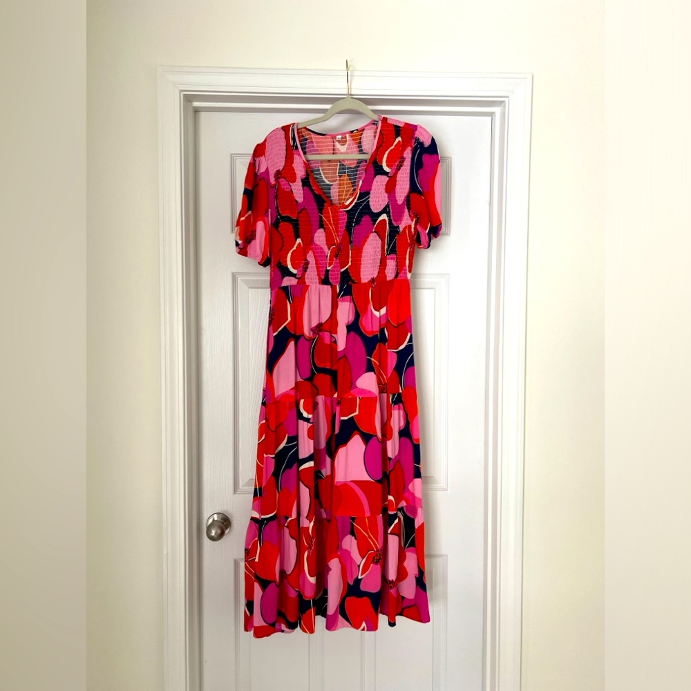 Smocked puff sleeve midi dress size large